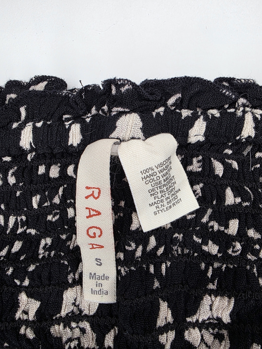 RAGA Black and Cream Floral Smocked Viscose Bandeau - Picture 4 of 6